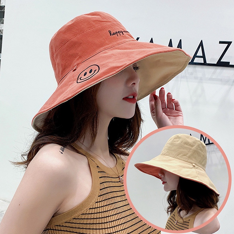 Mũ Vải 2 Mặt 1 Mặt Trơn 1 Mặt Thêu Mặt Cười Nón Chống Nắng P2157