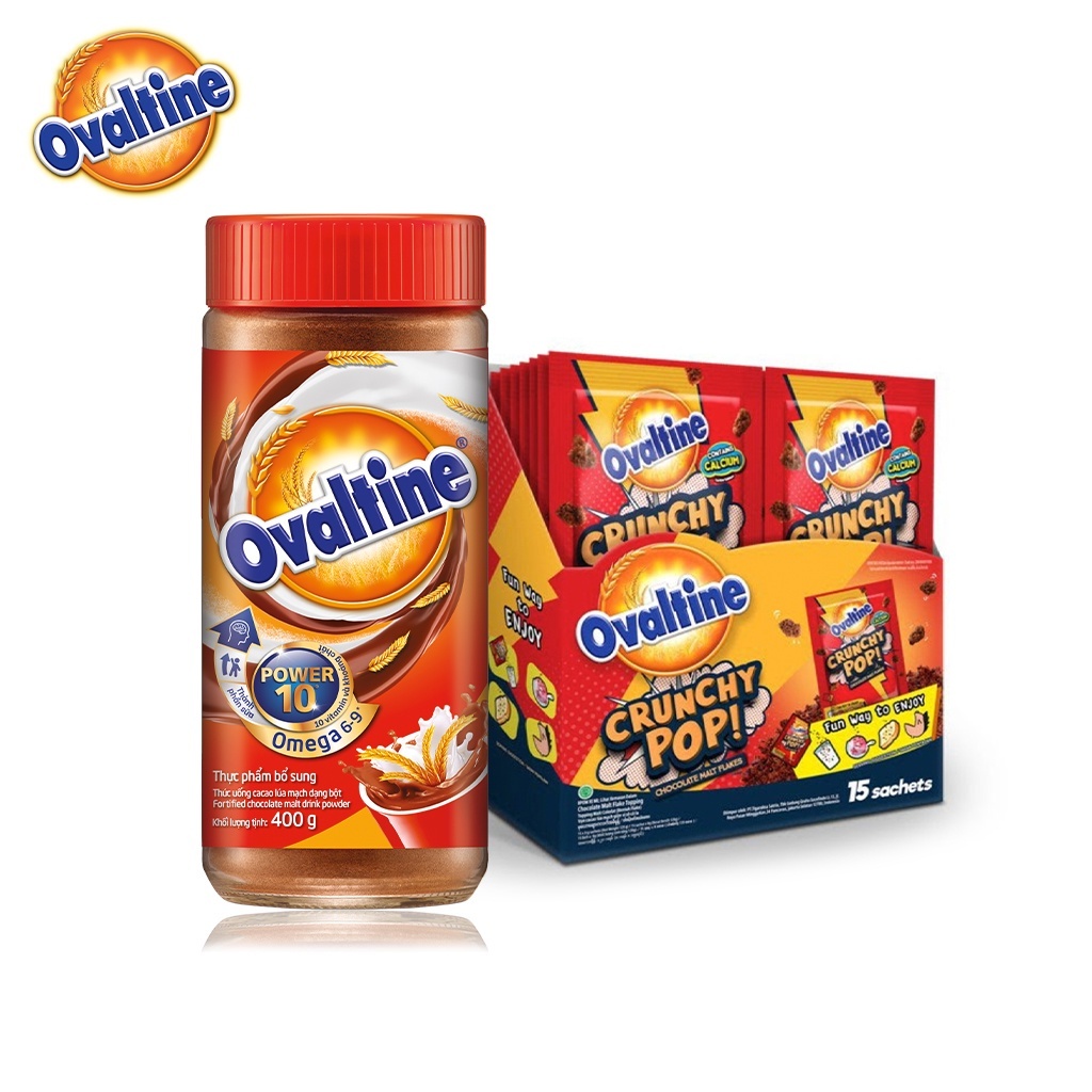 [COMBO] Ovaltine Bột Cacao Hủ 400g + Cacao Giòn Rắc Hộp 15 gói x 8g