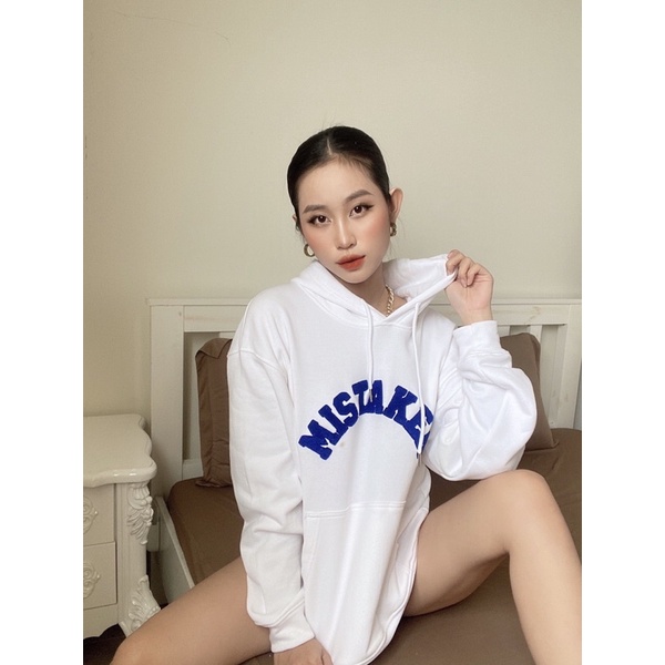 MISTAKER | Áo khoác hoodie có nón logo thêu màu trắng