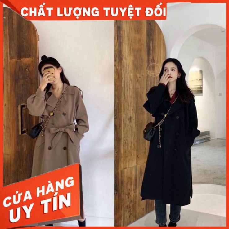 Áo khoác nữ kaki dáng dài kèm đai - Hàng nhập khẩu