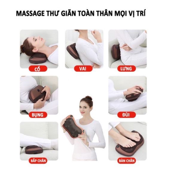 Gối massage vai gáy, gối mát xa 8 bi hồng ngoại đảo chiều công nghệ mới 2021