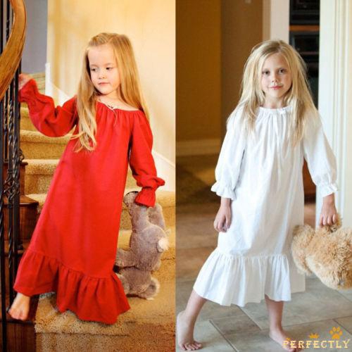 Váy ngủ dài tay phối bèo phong cách công chúa cho bé gái