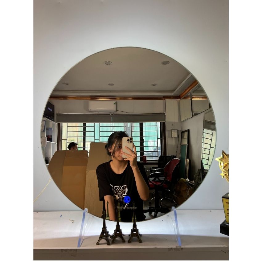 Gương tròn có đế ,thiết kế cảm ứng trên mặt gương đèn led đổi 3 màu mẫu led hậu makeup decor kích thước D40cm Mirror