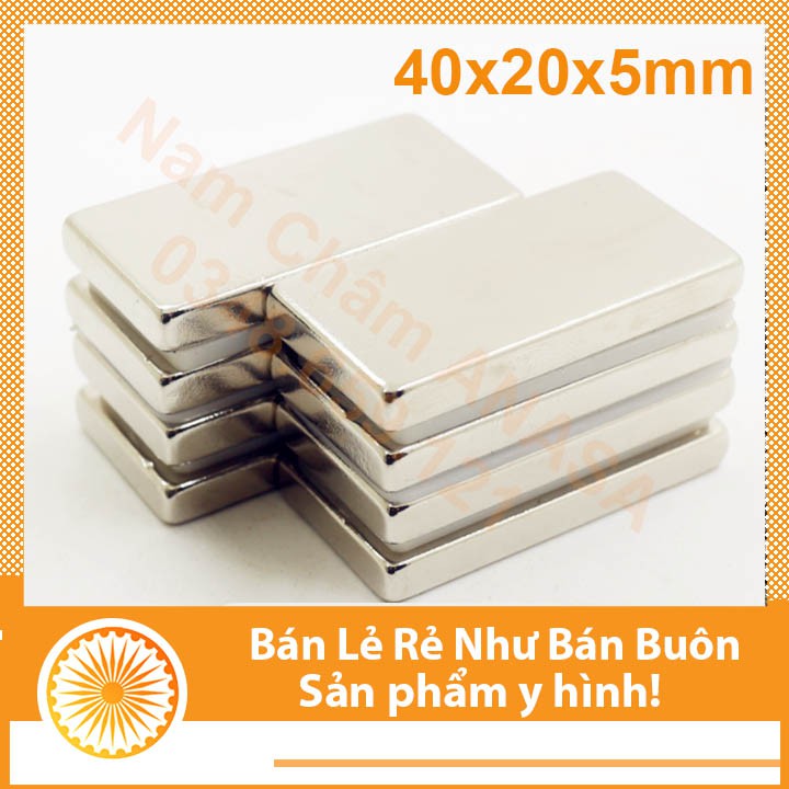 Nam châm đất hiếm 40x20x5mm siêu mạnh mạ bạc Niken