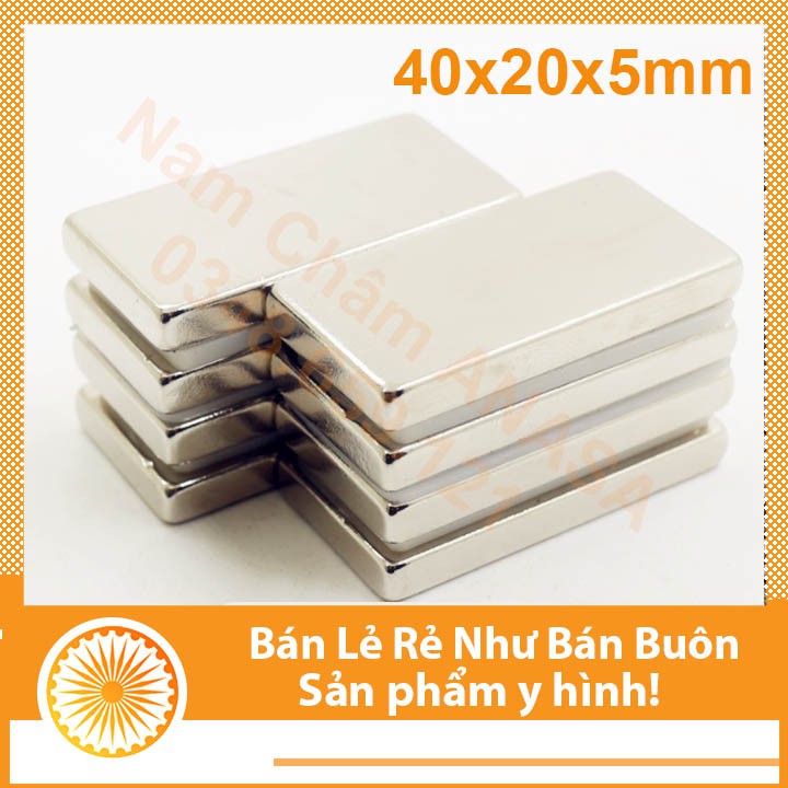 Nam châm vĩnh cửu 40x20x5mm siêu từ tính mạ bạc Niken