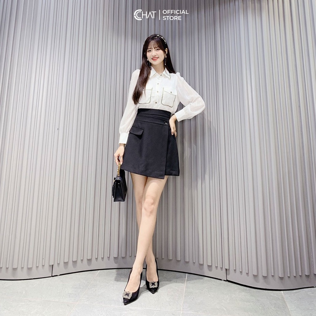 Áo Sơ Mi Nữ 𝐂𝐂𝐇𝐀𝐓 Cổ Đức Kiểu Phối Dây Dệt Phong Cách Trẻ Trung Thanh Lịch 12FDV8018ST