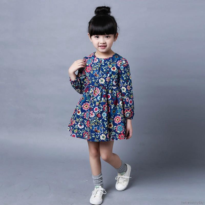 Đầm hoa tay dài xinh xắn dành cho bé gái