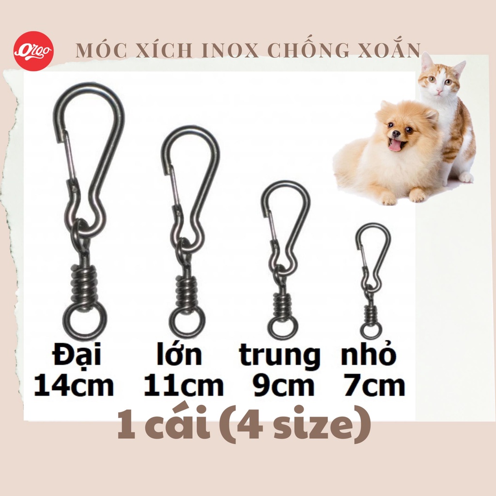 (1 cái) Móc xích inox có chống xoắn Doremiu Móc khóa 4 size Inox 304 siêu cứng có thể dùng móc dây cáp hoặc móc xích chó