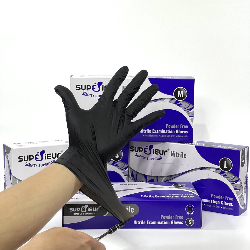 [Hộp 100c] Găng tay cao su đen không bột nitrile/bao tay cao su đen nitrile ứng dụng đa ngành nghề