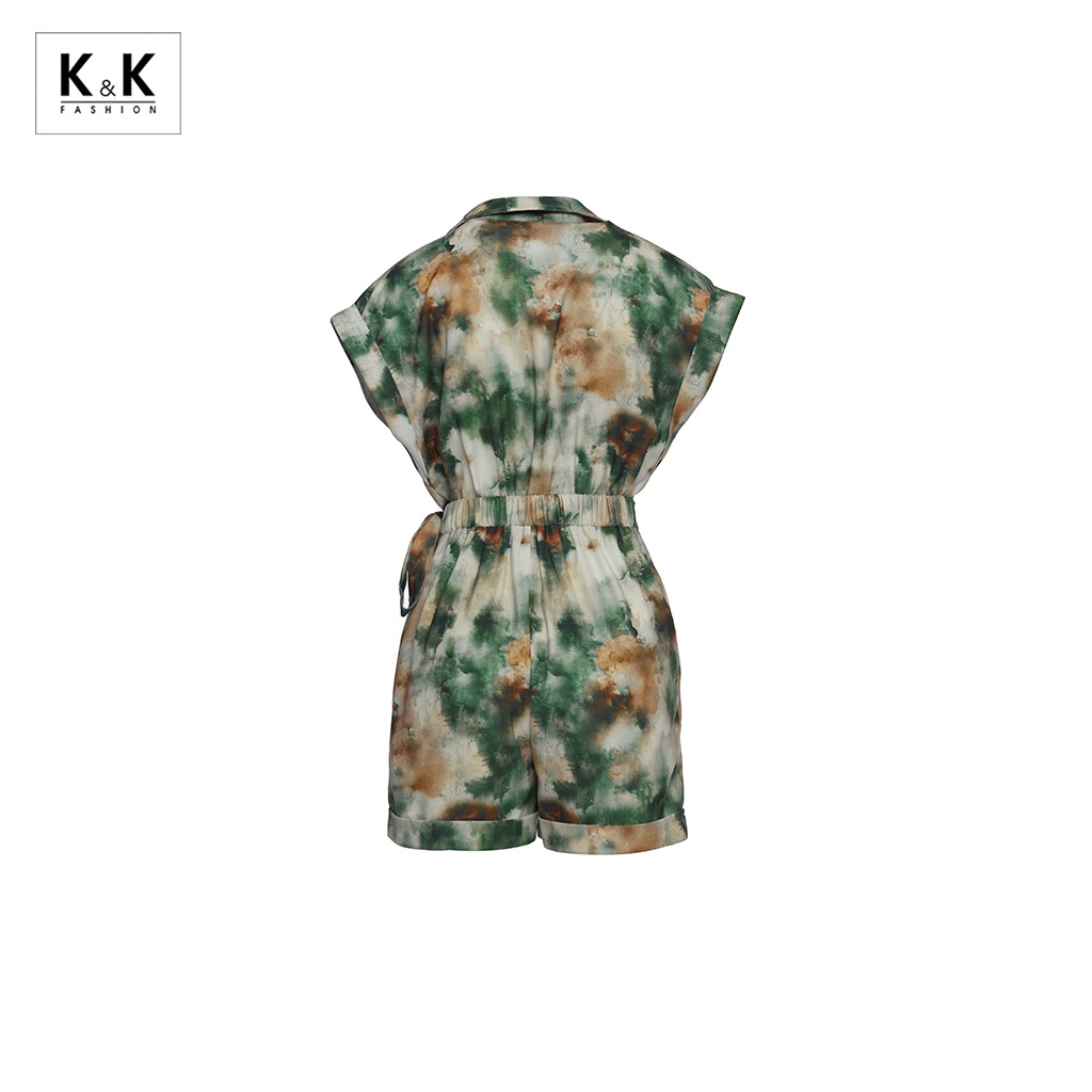 Jumpsuit Ngắn K&amp;K Fashion HL16-27 Họa Tiết Tie Dye Eo Thắt Nơ Chất Liệu Cát Hàn