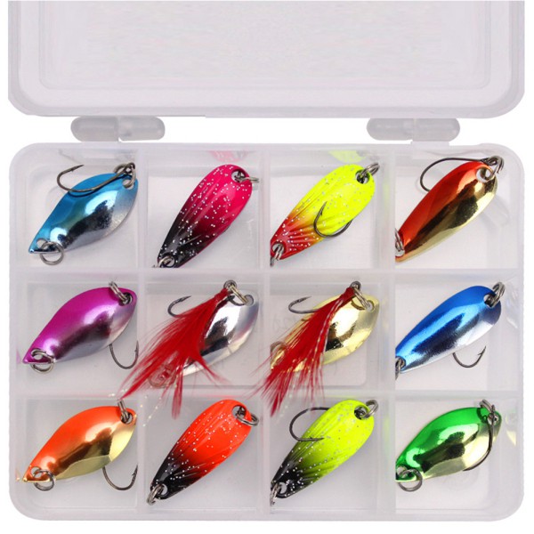 Set 12 Mồi giả nhử cá 2.5g ~ 3G bằng kim loại gắn kèm móc câu