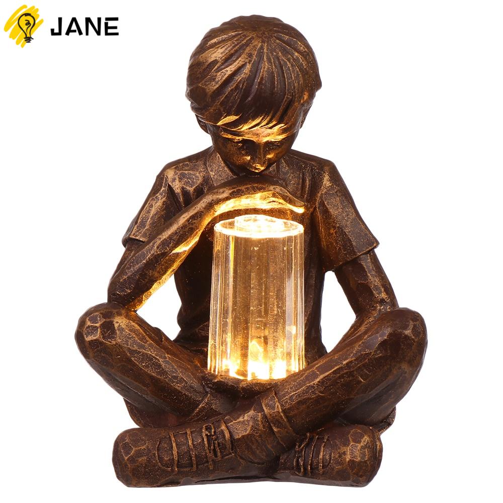 JANE LED Light Boy with Fireflies Holiday Ornament Sculpture with Light Resin Garden Boy Vintage Artistic Statue Festival Decoration Gifts Garden Lights Statue Glimpses of God