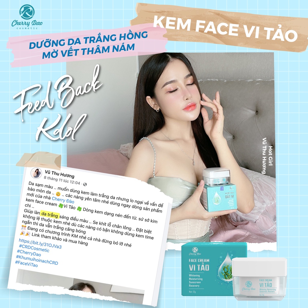 Kem dưỡng trắng da mặt dưỡng ẩm chính hãng Vi Tảo Hàn Quốc CRD Cherry Đào 15G