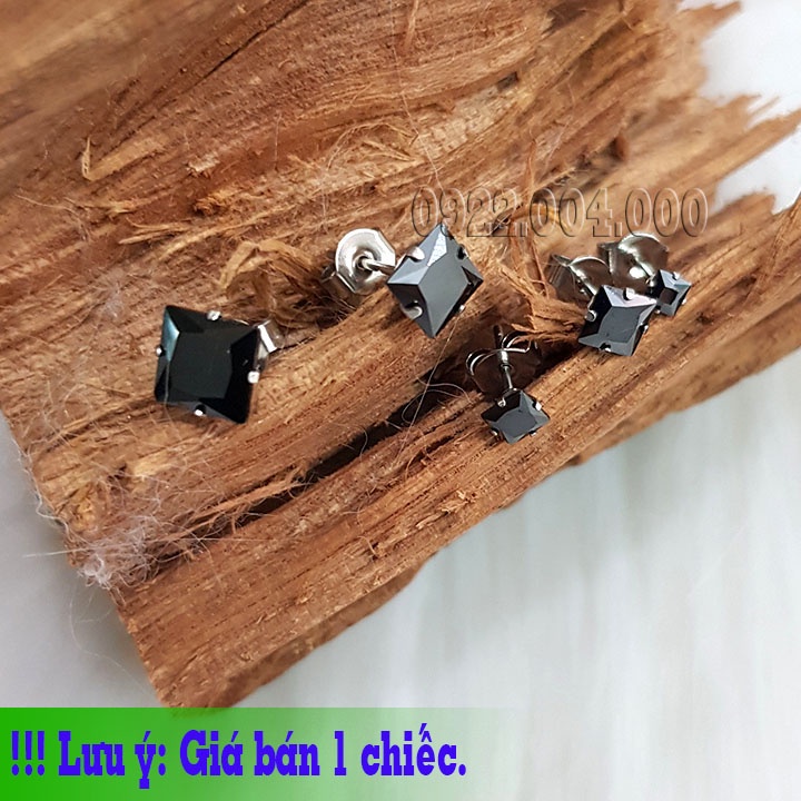 Bông tai đá đen vuông (1 chiếc), bông tai nam, bông tai nữ BZ1721.