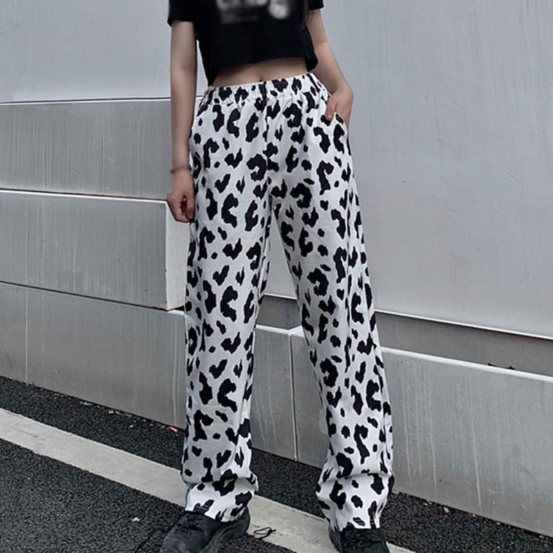 Quần Dài Ống Rộng Họa Tiết Da Bò Thời Trang Phong Cách Hàn Quốc Cho Nữ
