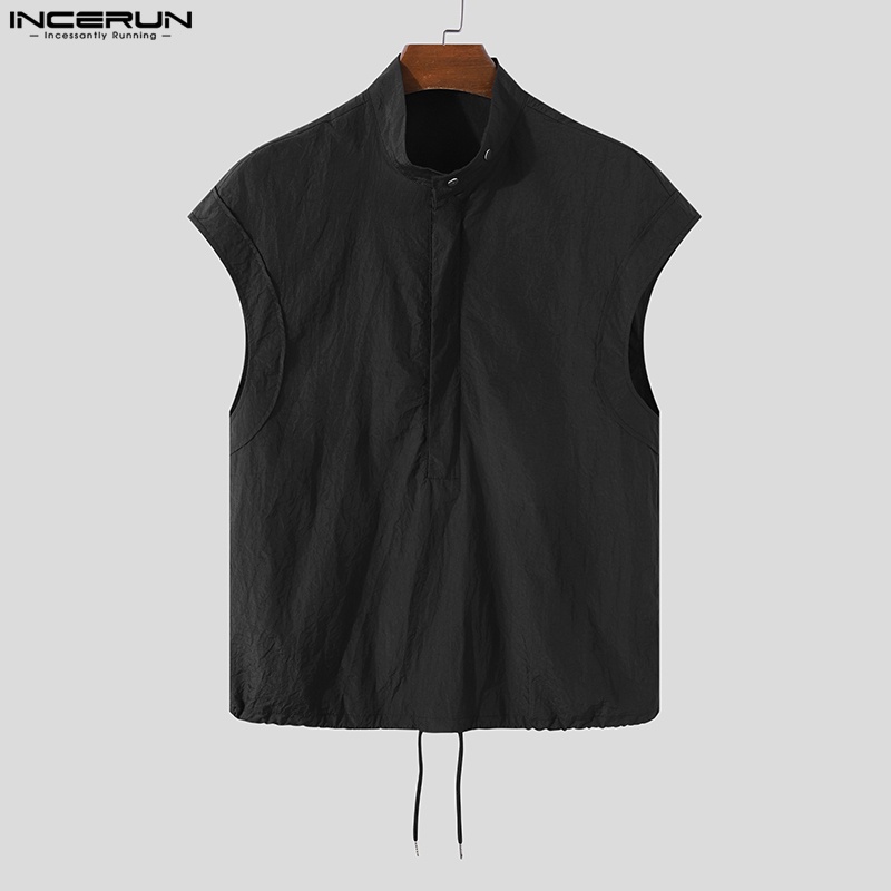 Áo khoác sát nách Incerun dáng rộng cổ cao phối dây rút thời trang cho nam