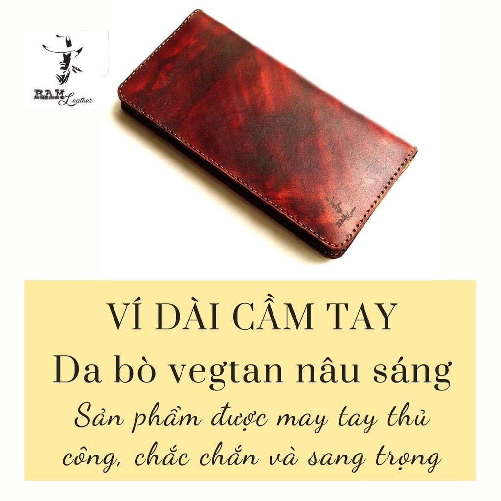 Ví nam handmade dài da bò handmade bền chắc cao cấp da bò vegtan Italia màu nâu sáng - hàng chính hãng RAM Leather