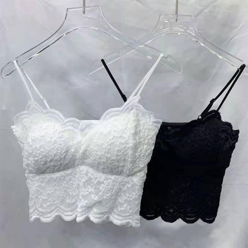 Brroa Áo Croptop Hai Dây Phối Ren Hoa Màu Trơn Có Đệm Ngực Phong Cách Vintage Cho Nữ