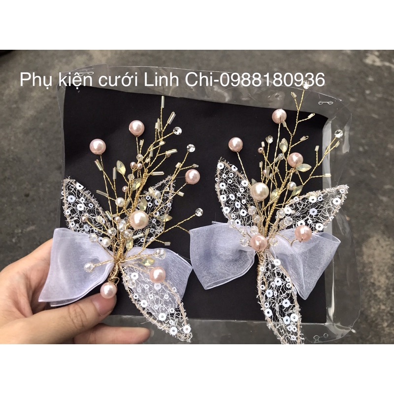 Set 2 hoa cài tóc cô dâu