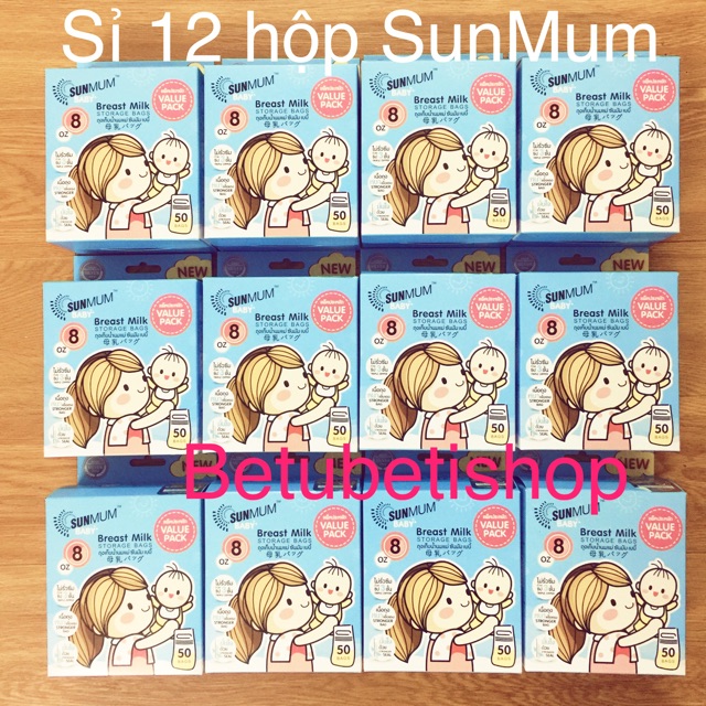  (Nguyên tem) Thùng 12 hộp túi trữ sữa SunMum mẫu mới hộp 50 túi 250ml