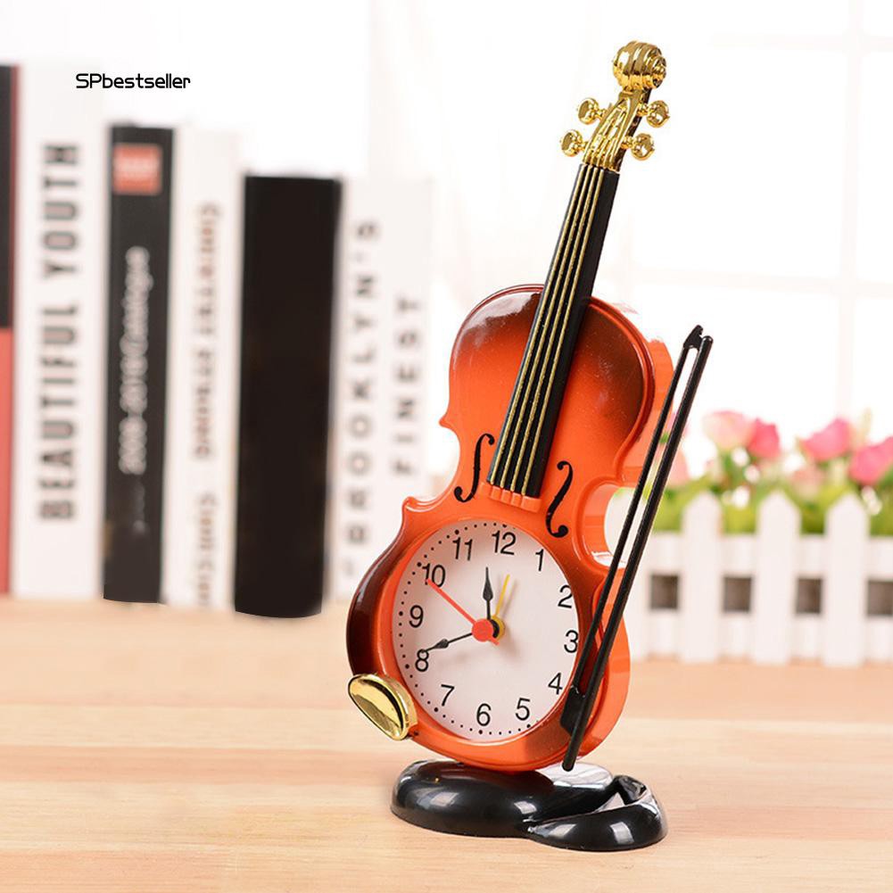 SPBS_Creative Home Office Decor Mini Bedside Desk Violin Alarm Clock Festival Gifts