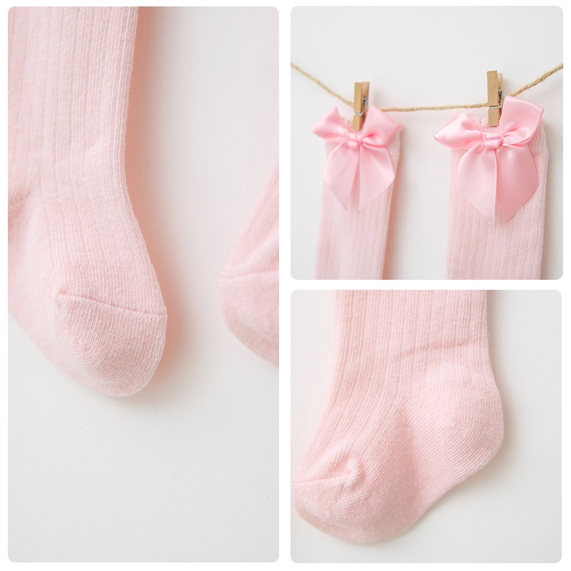 Tất dài đến đầu gối chất COTTON mềm mát đính nơ dễ thương cho bé gái 0-3 tuổi