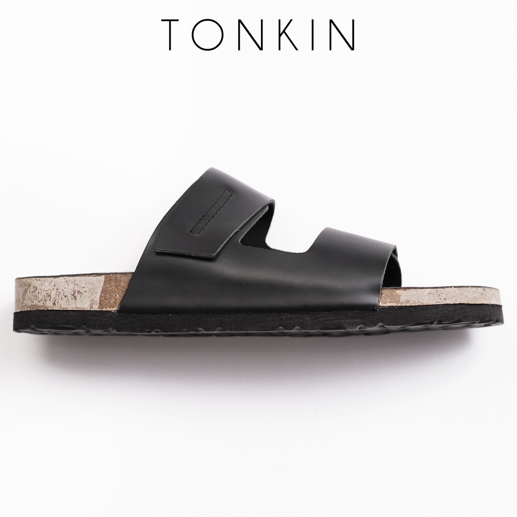 Dép Đế trấu nam BIRKEN STOCK đen QUAI DÁN Da thật 2 lớp unisex CHỐNG THẤM MỒ HÔI chịu nước thương hiệu TONKIN