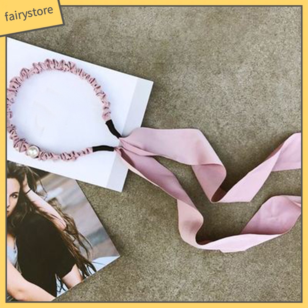 Băng Đô Cài Tóc Buộc Dây Ruy Băng Đính Ngọc Trai Nhân Tạo Xinh Xắn Dành Cho Phụ Nữ