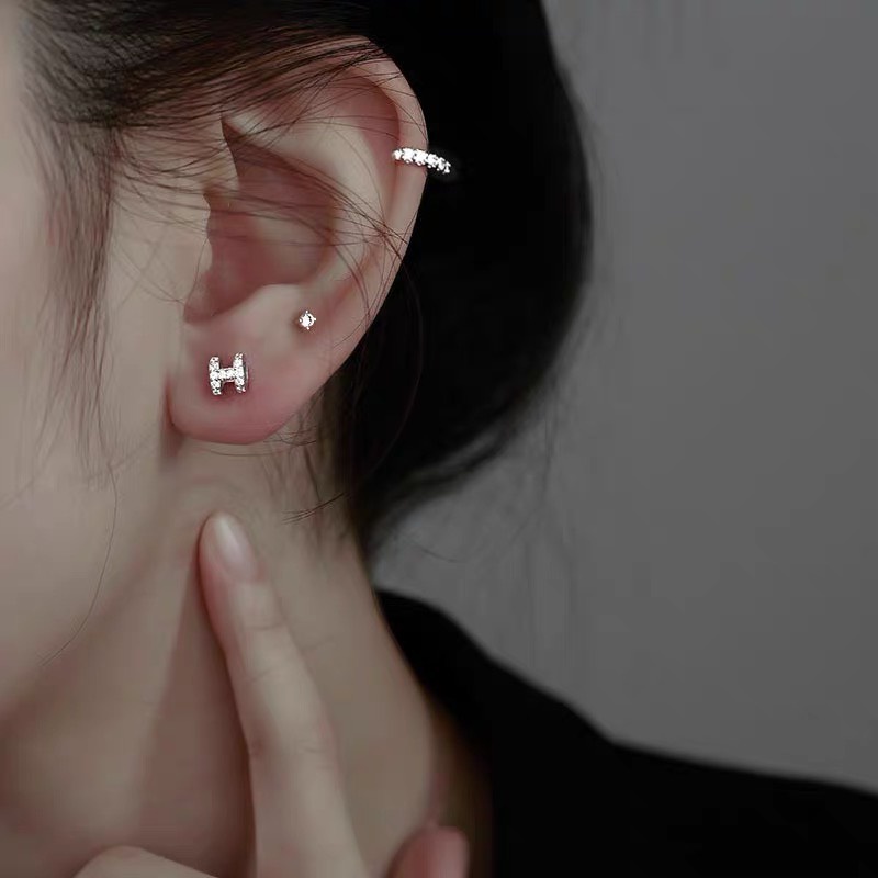 Khuyên tai bạc nữ chữ H, bông tai bạc 925 đính đá cao cấp DUYSON SILVER (Giá bán/1 chiếc) [KNKX7]
