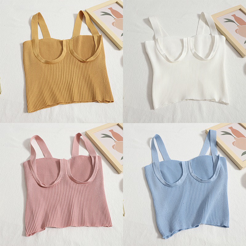 Áo Croptop Dệt Kim Không Tay Màu Sắc Trơn Phong Cách Hàn Quốc Quyến Rũ Cho Nữ