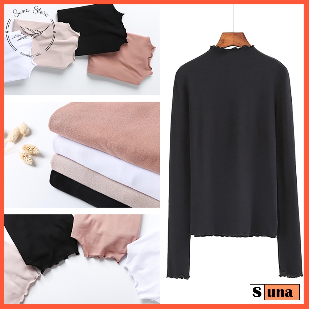 [Quà tặng là kẹo] Áo thun nữ tay dài cổ cao ôm body, Áo phông nữ có cổ len tăm SUNA FASHION từ 40-60Kg AT01 | BigBuy360 - bigbuy360.vn
