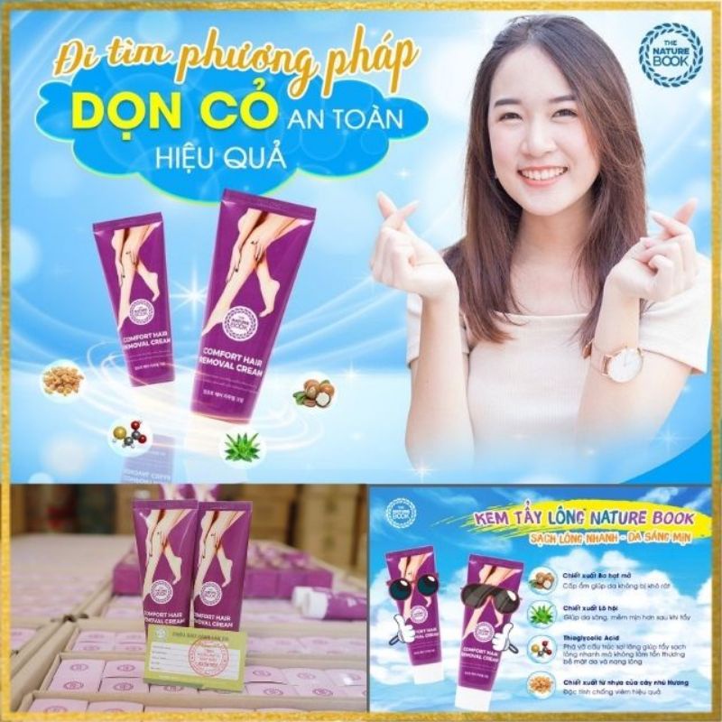 Kem tẩy lông an toàn cho mọi loại da, tẩy lông bikini, tay, chân, nách, body, kem tẩy lông The Nature Book chính hãng