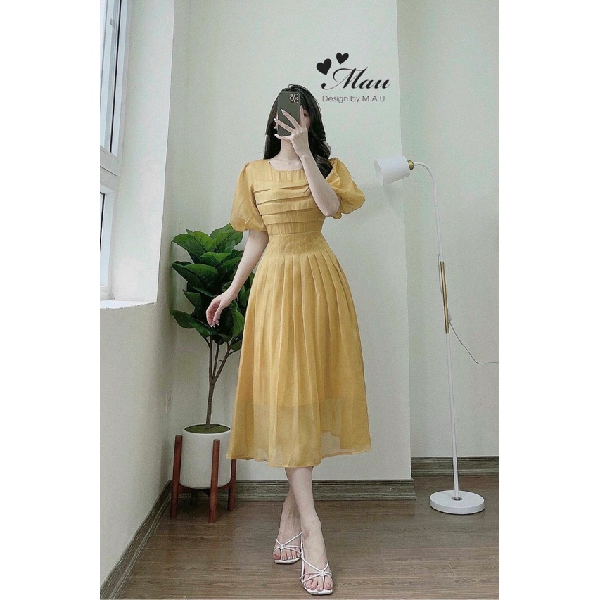 ✨Đầm ly ngực 3 màu tay bồng hồng,nude,vàng
