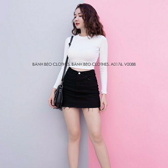 Chân váy jeans kaki ngắn turua có quần bên trong