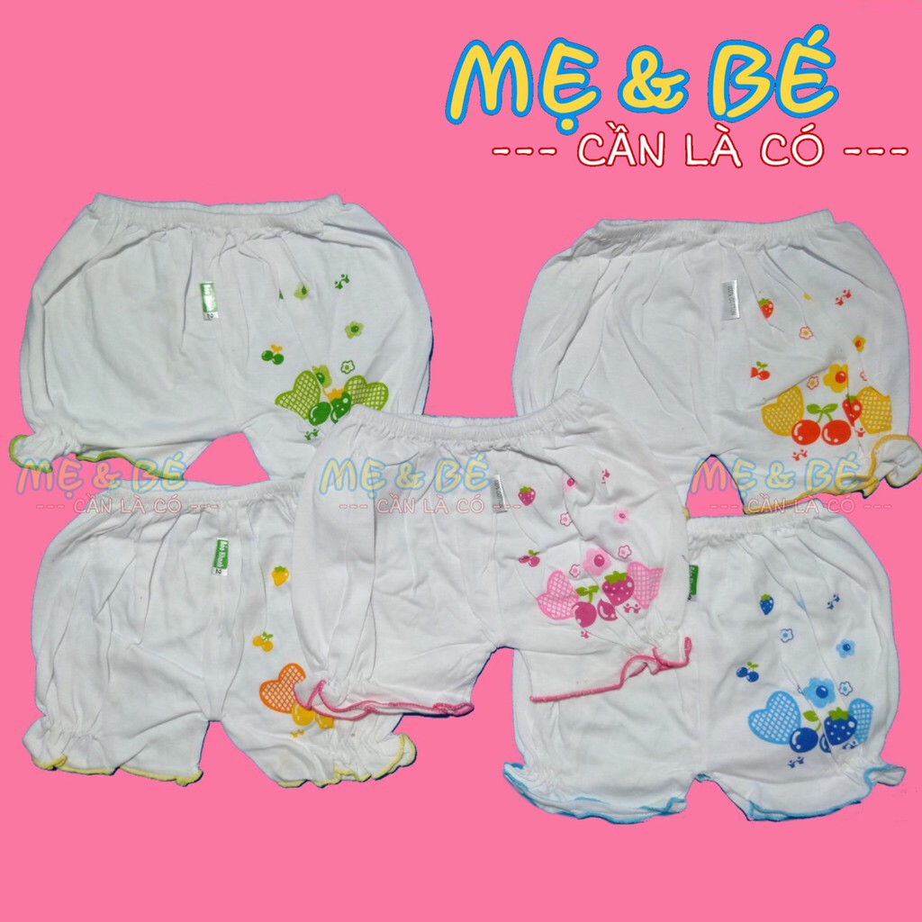 Set 5 Quần Đùi Bé Gái Bèo In Cotton Mặc Mát (sơ sinh-12kg)