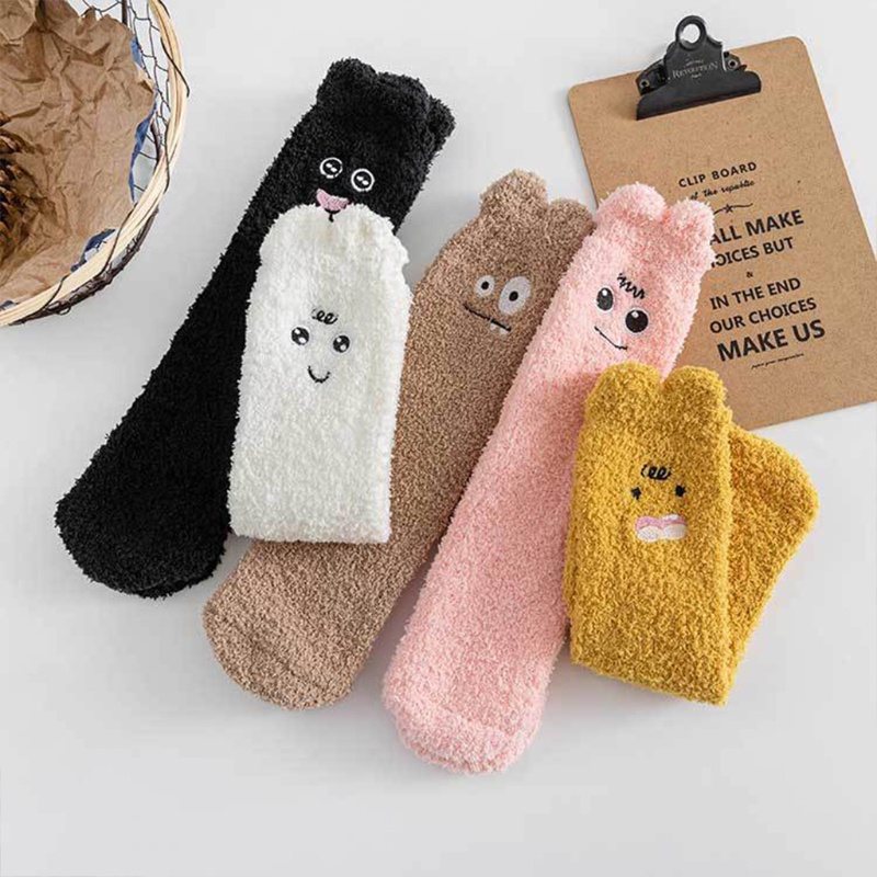 Vớ Nhung San Hô Dày Dặn Thêu Họa Tiết Động Vật Hoạt Hình 3D Dễ Thương Cho Nữ