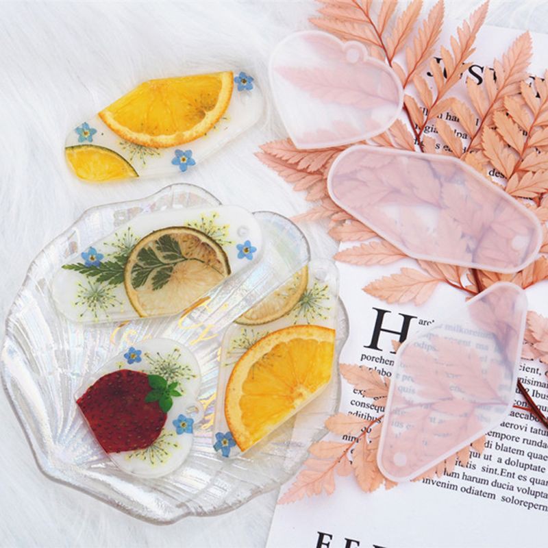 Bộ 3 khuôn silicon đúc nhựa resin làm đồ trang sức/đồ thủ công nghệ thuật hình trái tim/hình thoi