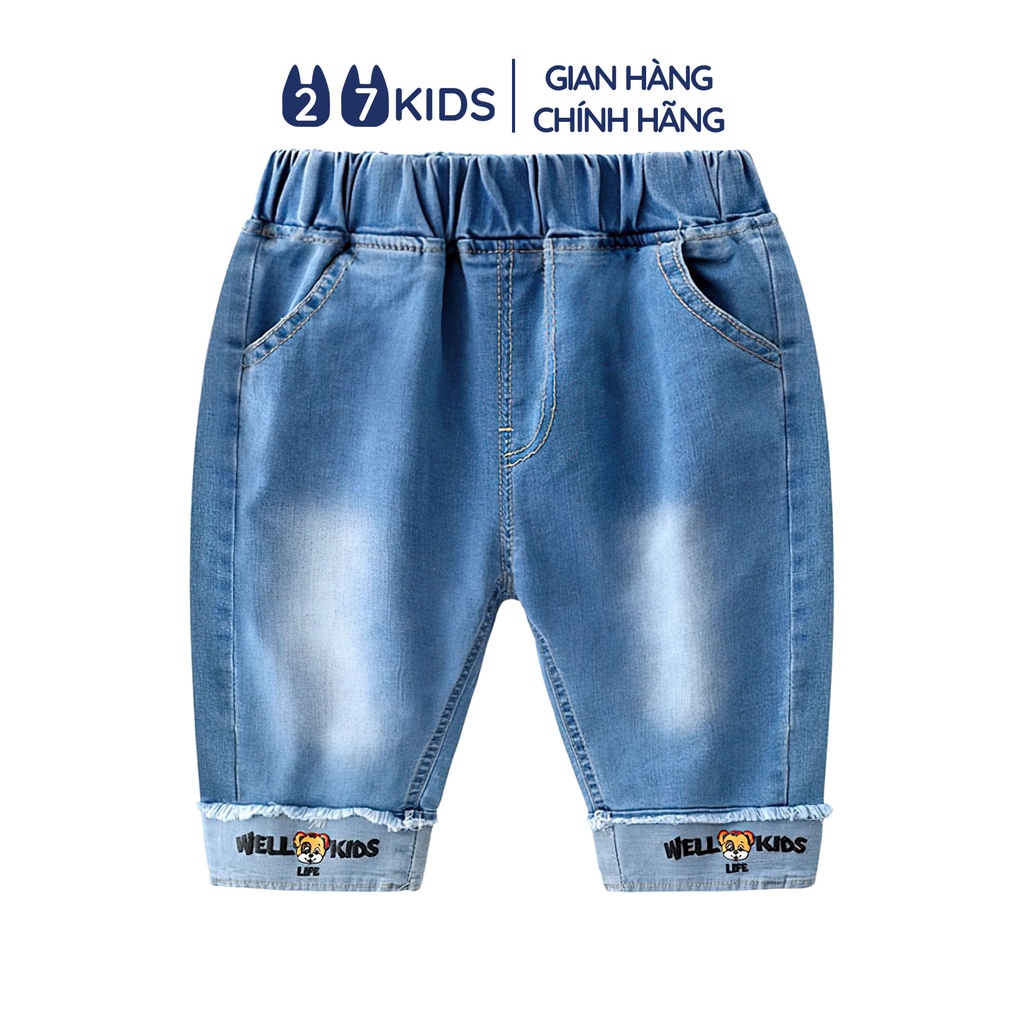 Quần lửng jean bé trai 27Kids WELLKIDS Quần short đùi bò mềm lưng chun nam cho trẻ từ 2-8 tuổi BSJE2