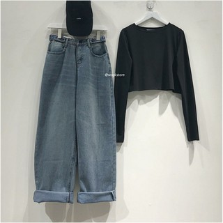 Áo Croptop Tay Dài YIN Basic Unisex (Đen/Trắng)