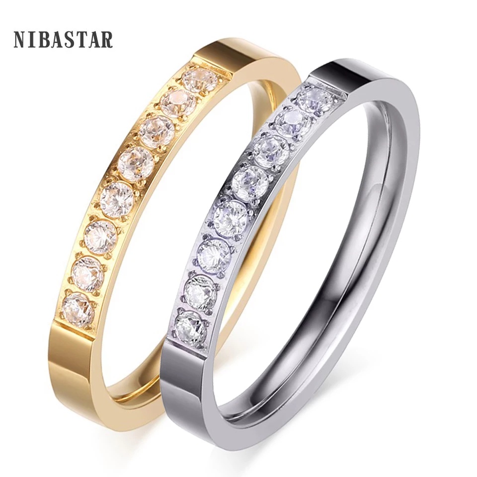 Nhẫn cặp lẻ titan giá 1 chiếc nữa vòng đá cubic chắc chắn cao cấp NC199