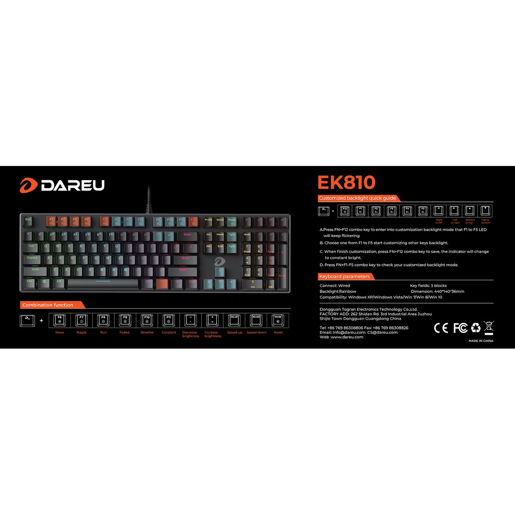 Bàn phím cơ Gaming DAREU EK810 Black (MULTI-LED, Blue/ Brown/ Red D switch) - Bảo hành 24 tháng