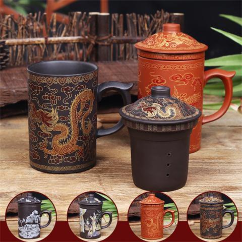 Cốc Trà Boccaro Có Nắp Lọc Họa Tiết Rồng Và Phượng Hoàng Bằng Gốm Cho Văn Phòng
