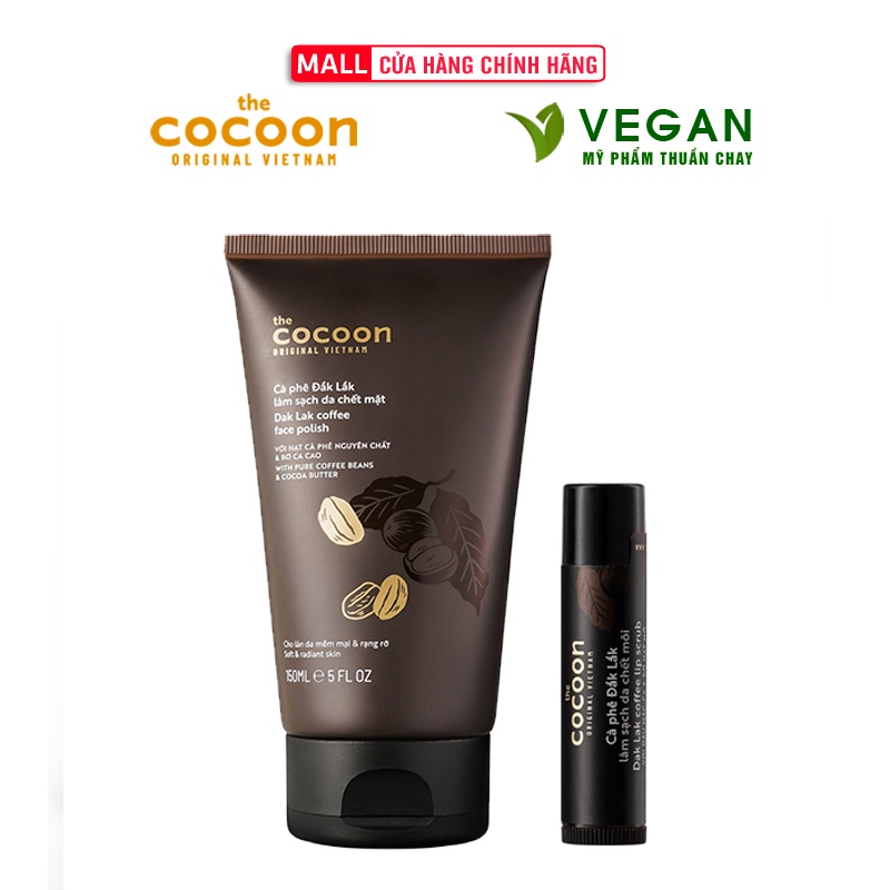 Combo cà phê tẩy da chết da mặt cocoon 150ml + tẩy da chết son môi cocoon 5g