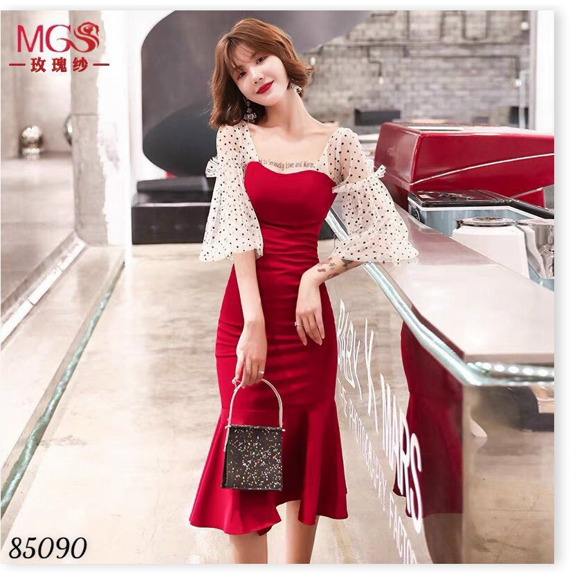 ĐẦM UMI ĐUÔI CÁ PHỐI LƯỚI,THIẾT KẾ HỌA TIẾT TRƠN NHƯNG KHÔNG KÉM PHẦN SANG TRỌNG LANA FASHION