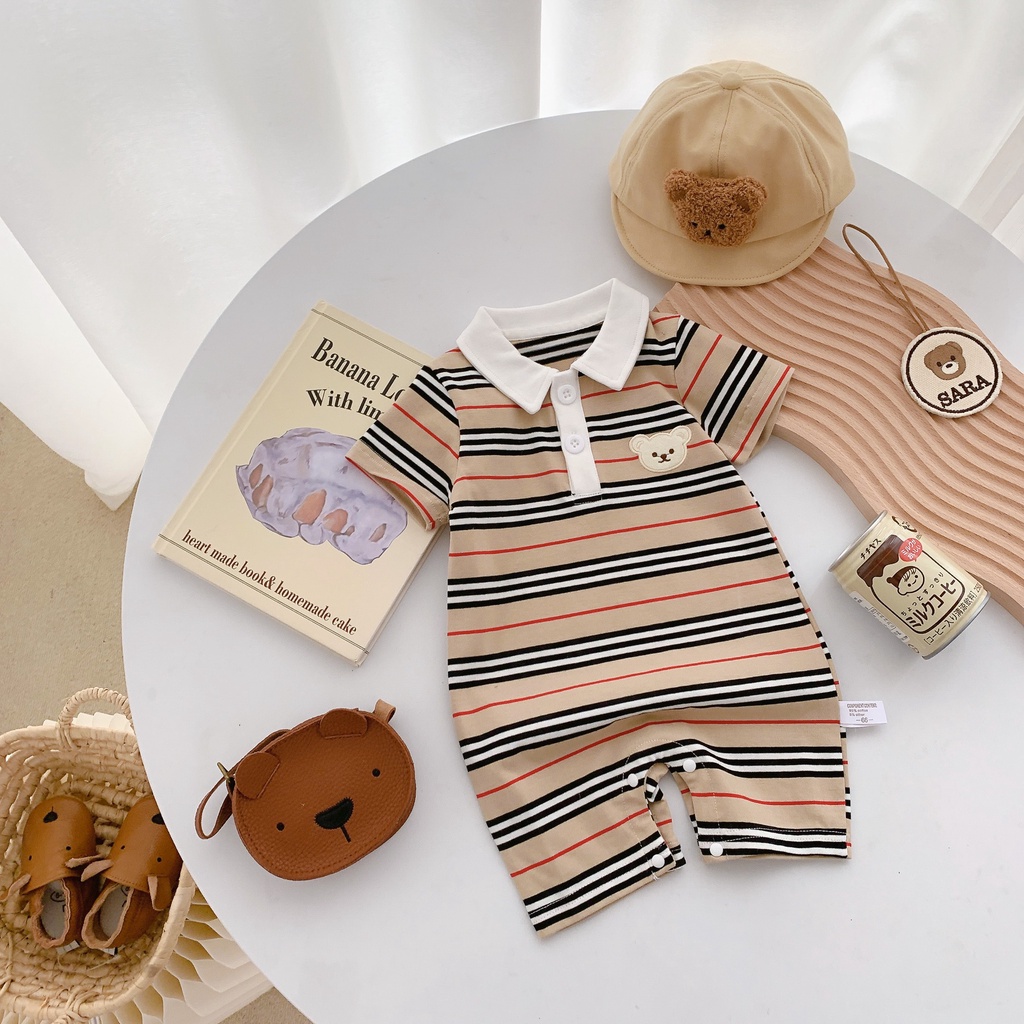 Jumpsuit Romper Liền Mảnh Thêu Hình Con Gấu One Piece Cho Các Bé Trai Nhỏ Sơ Sinh