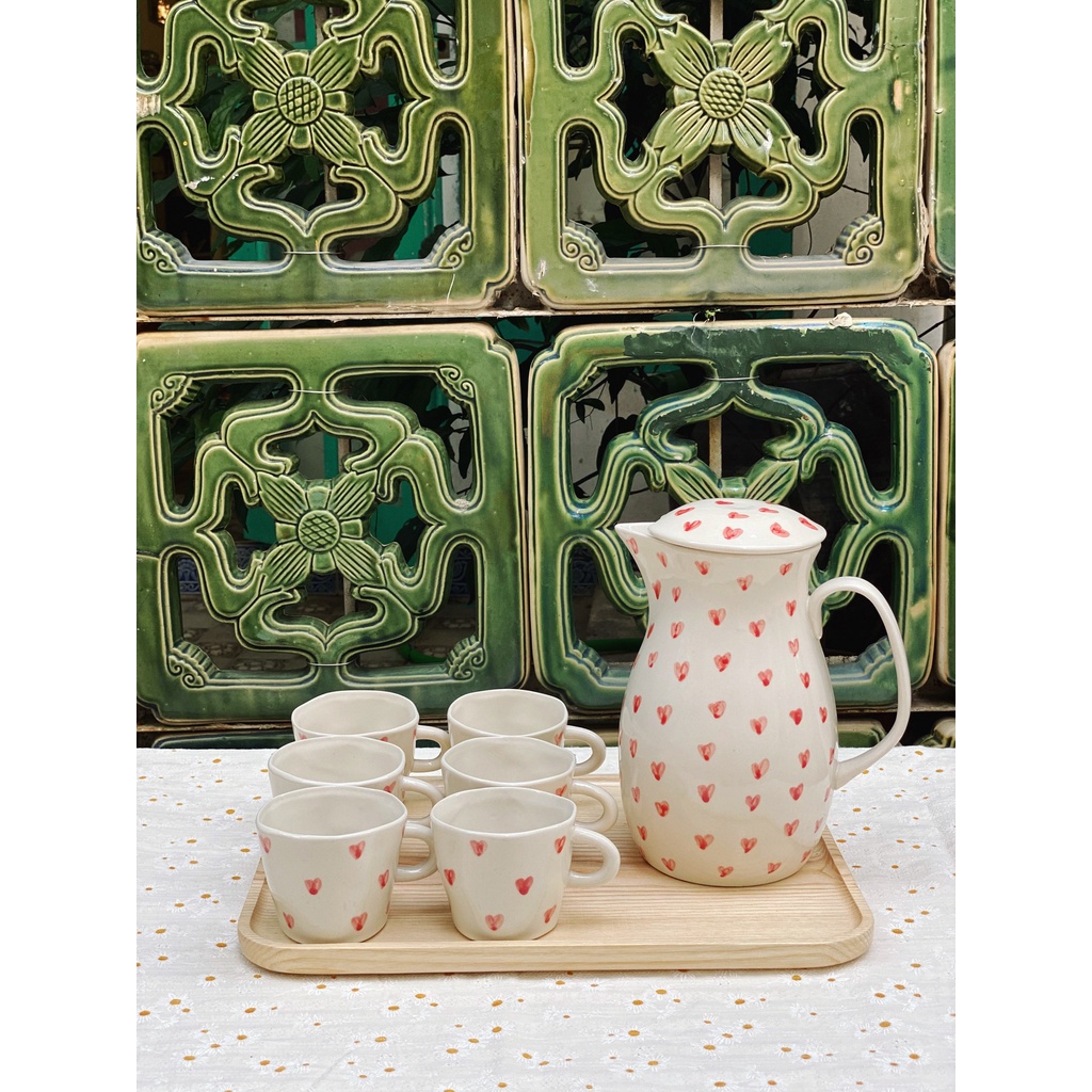 Bộ bình nước họa tiết đơn giản nhẹ nhàng - Bình nước Bát Tràng