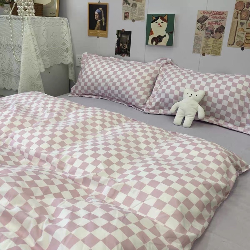 Set Bộ Vỏ Cotton Poly Ô Vuông Bàn Cờ Nhỏ Chất Vải Đanh Mát _Shinbedding