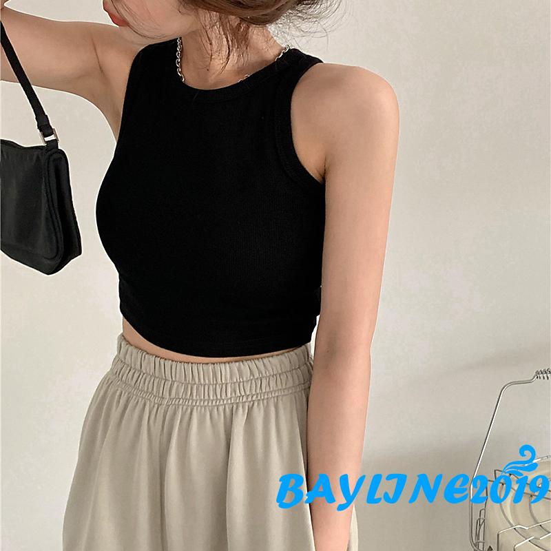 Áo croptop sát nách cổ tròn màu sắc đơn giản cho nữ | BigBuy360 - bigbuy360.vn