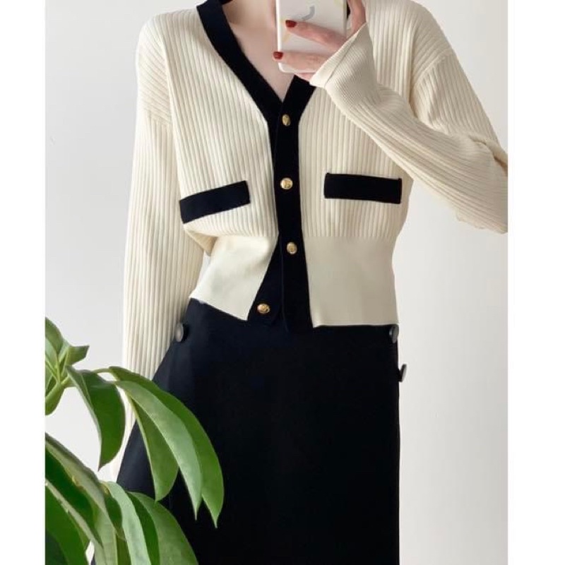Áo khoác cardigan len dệt kim tay dài dày dặn nút bọc cao cấp - Order taobao quảng châu