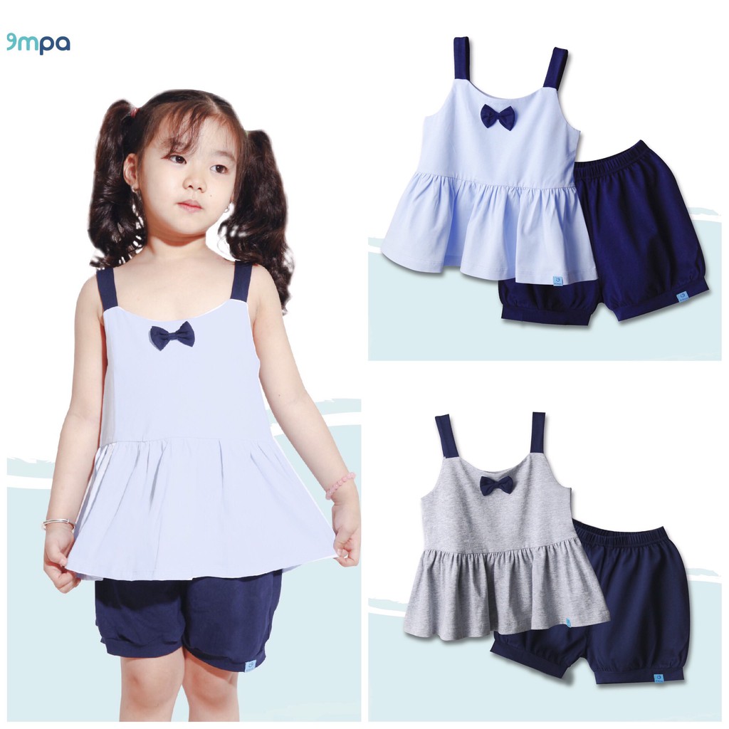 Bộ quần áo 2 dây xòe tầng Cotton Mompa cho bé gái 1 đến 5 tuổi xinh xắn